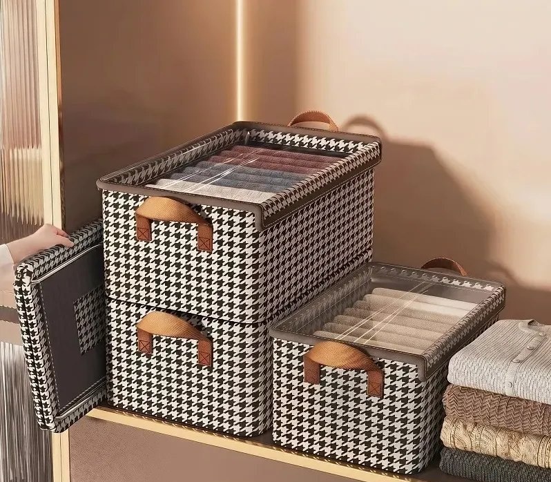 Kit 4 Caixas Organizadoras Dobráveis de Guarda-Roupa Padrão Xadrez