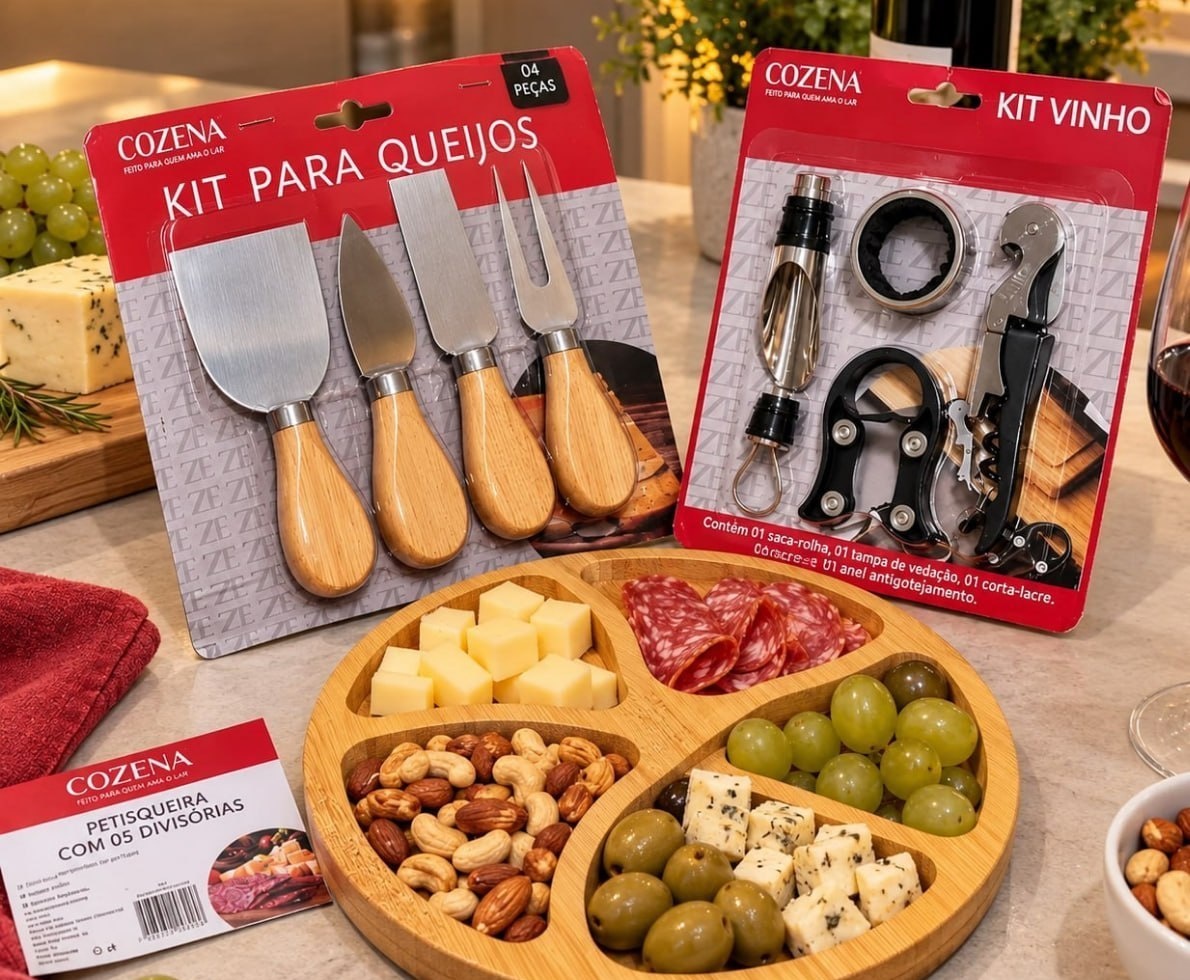 Kit Vinho 4 Peças  4 Facas para Queijo  Petisqueira Presente