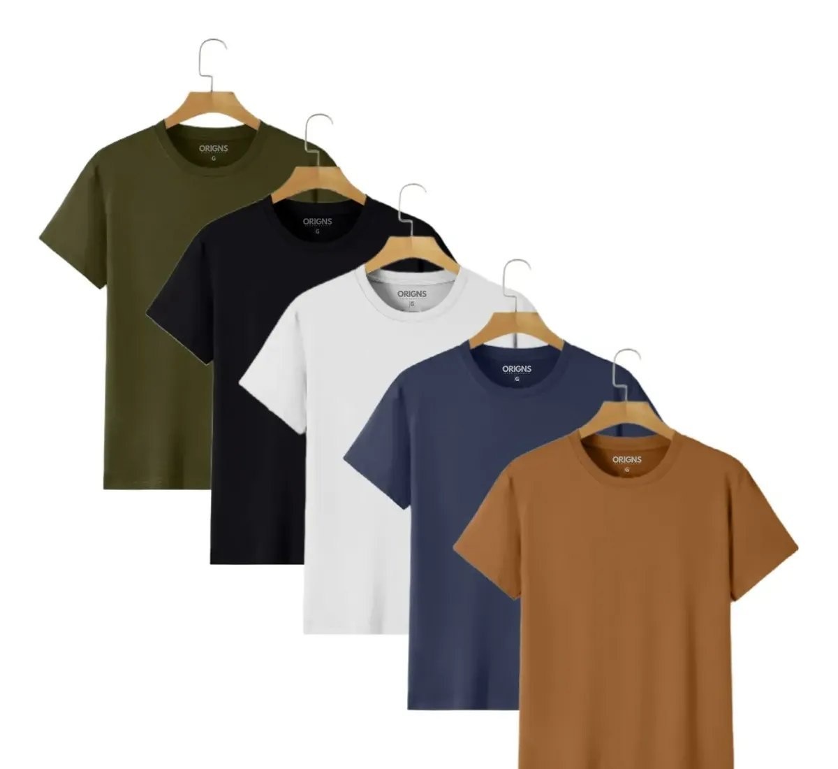 Kit 5 Camisetas Masculinas Básica Algodão Camisa Lisa Origns