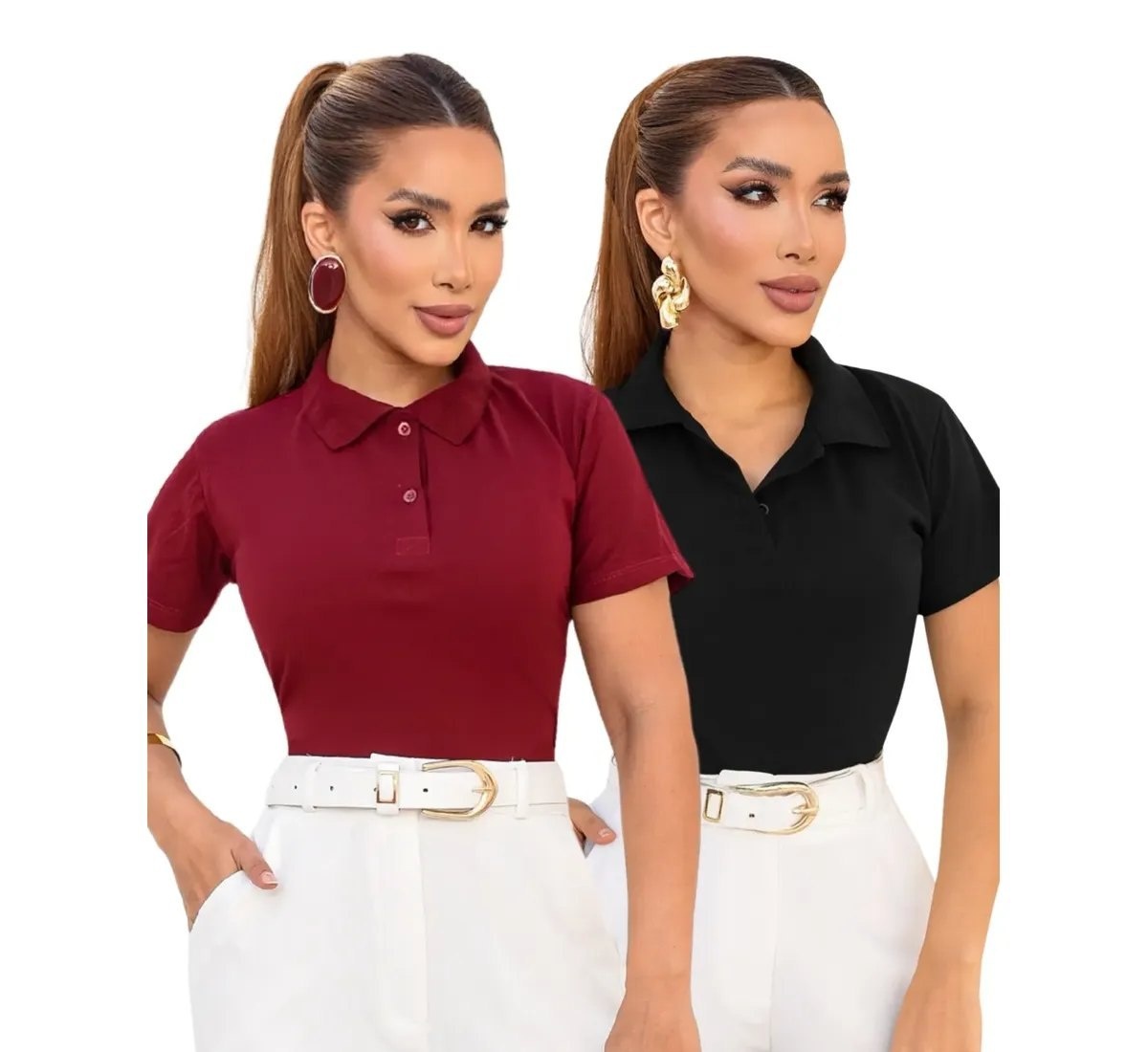 Kit 2 Blusas Polo Feminina Algodão Premium