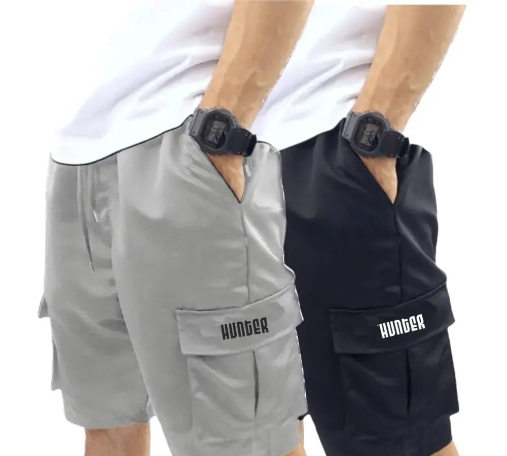 Kit 2 Bermudas Corta Vento Bolso Cargo Hunter Colors Vero