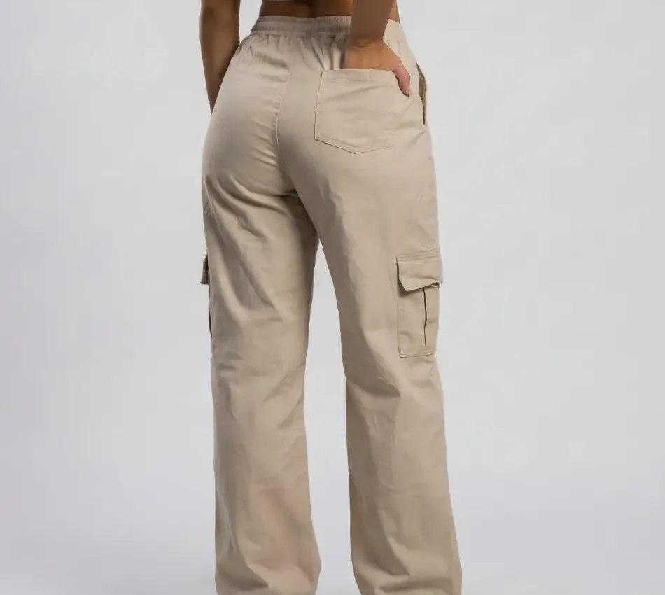 Calça Cargo Feminina Wide Leg Algodão Cintura Alta Y2K