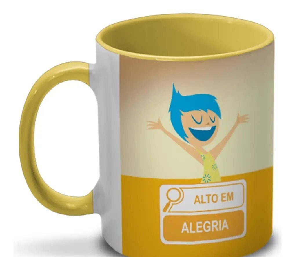 Caneca Alto Em Alegria 300ml Amarela Disney