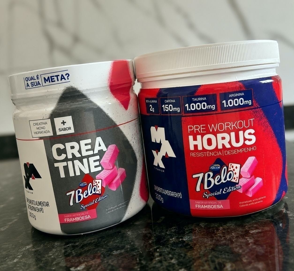 Kit com Pré Treino Hórus 7 Belo  Creatina 7 Belo 300g Max Titanium