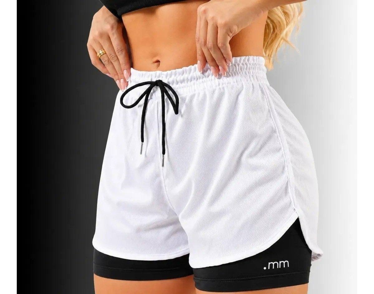 Short Duplo Feminino Bermuda 2 em 1 Compressão Academia