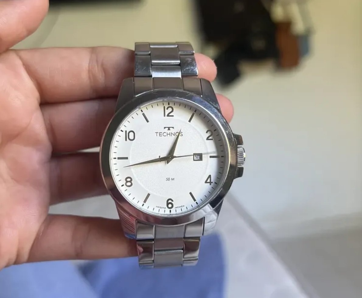 Relógio Technos Steel Prata Quartz Aço Inox com Calendário