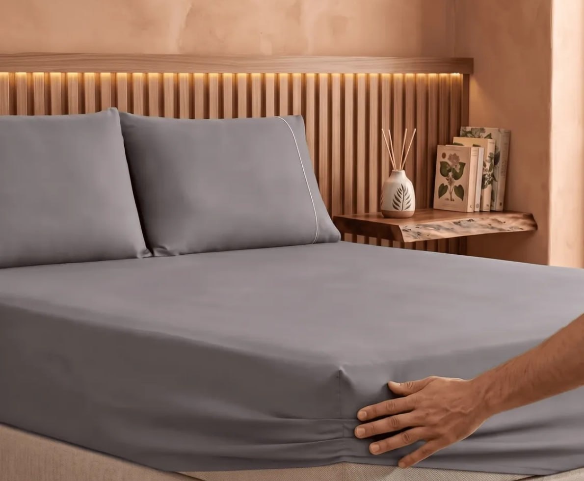 Jogo de Lençol 400 Fios Ponto Palito Cama Queen 3 Pçs