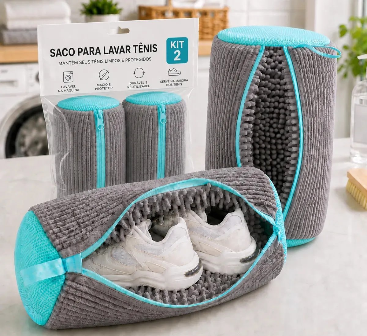 Kit 2 Sacos Para Lavar Tênis E Sapatos Em Máquina De Lavar