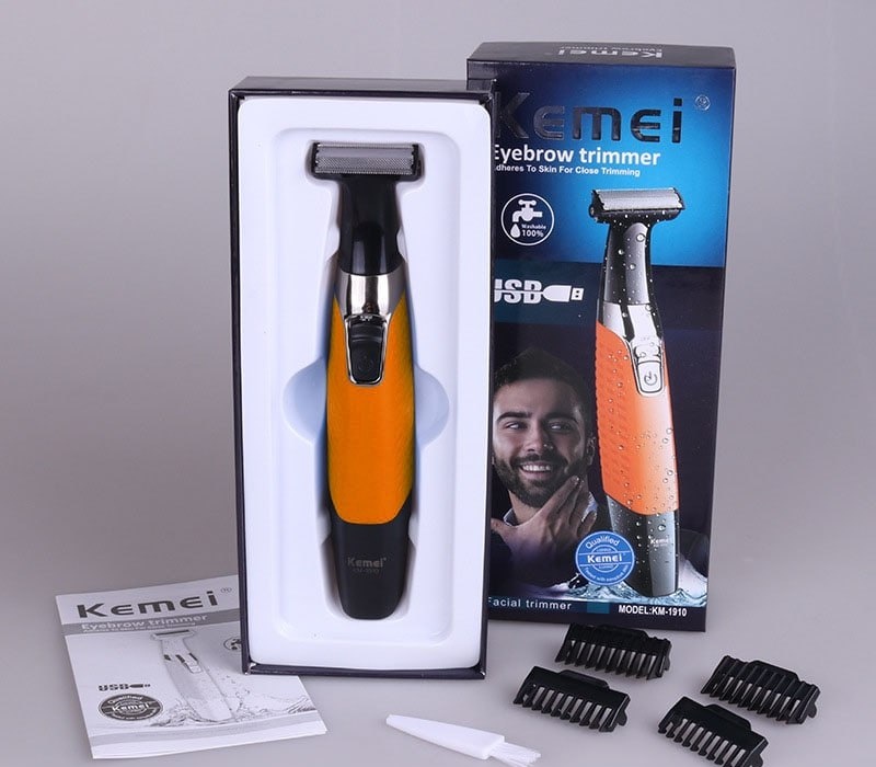 Barbeador Elétrico Prova Dágua Kemei Laranja