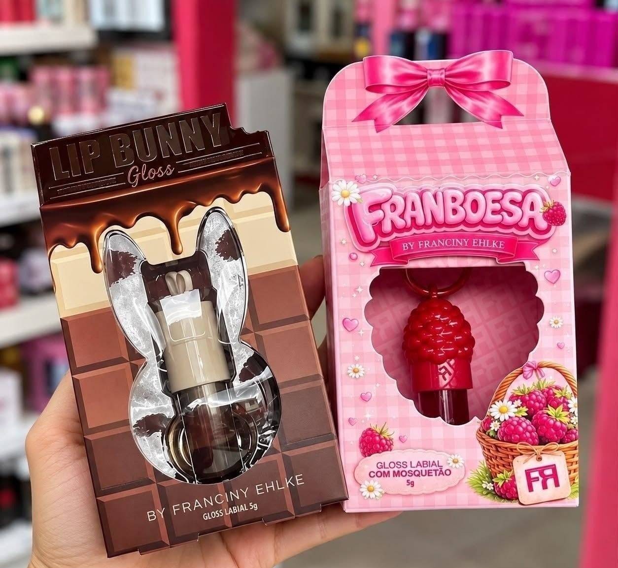 Kit Gloss Hidratante Labial Framboesa  Gloss Labial Lip Bunny Triple Chocolate
