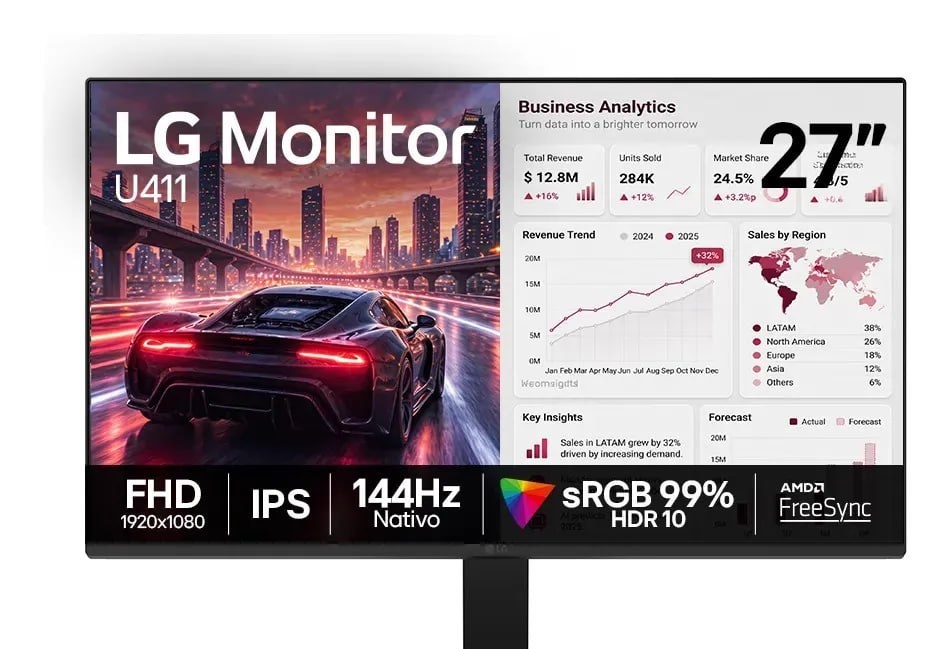 Monitor LG 27 FHD IPS 1ms MBR, 144Hz Nativo, FreeSync, HDR10