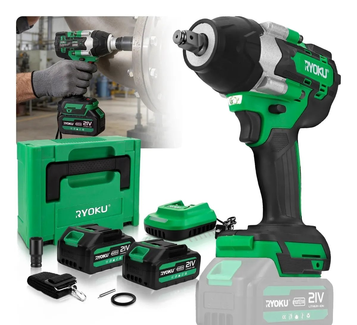 Chave De Impacto Brushless 700nm 2 Baterias Maleta Ryoku