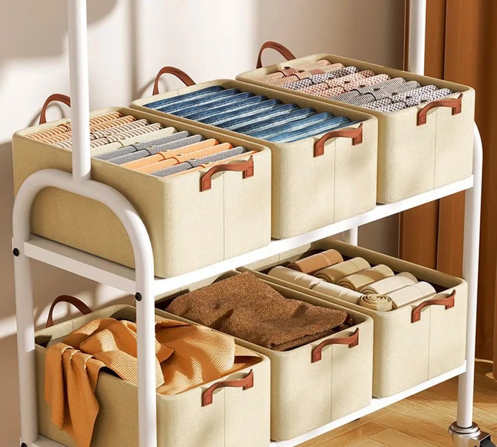 Kit4 Cestos Caixas Dobravel Organizadoras De Guarda Roupas