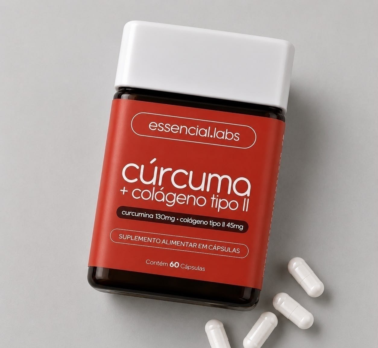 Essencial Labs Cúrcuma 130mg  Colágeno Tipo II 45mg 60 Cápsulas