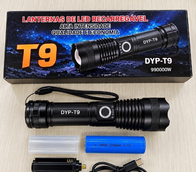 Lanterna Tática T9 LED Recarregável