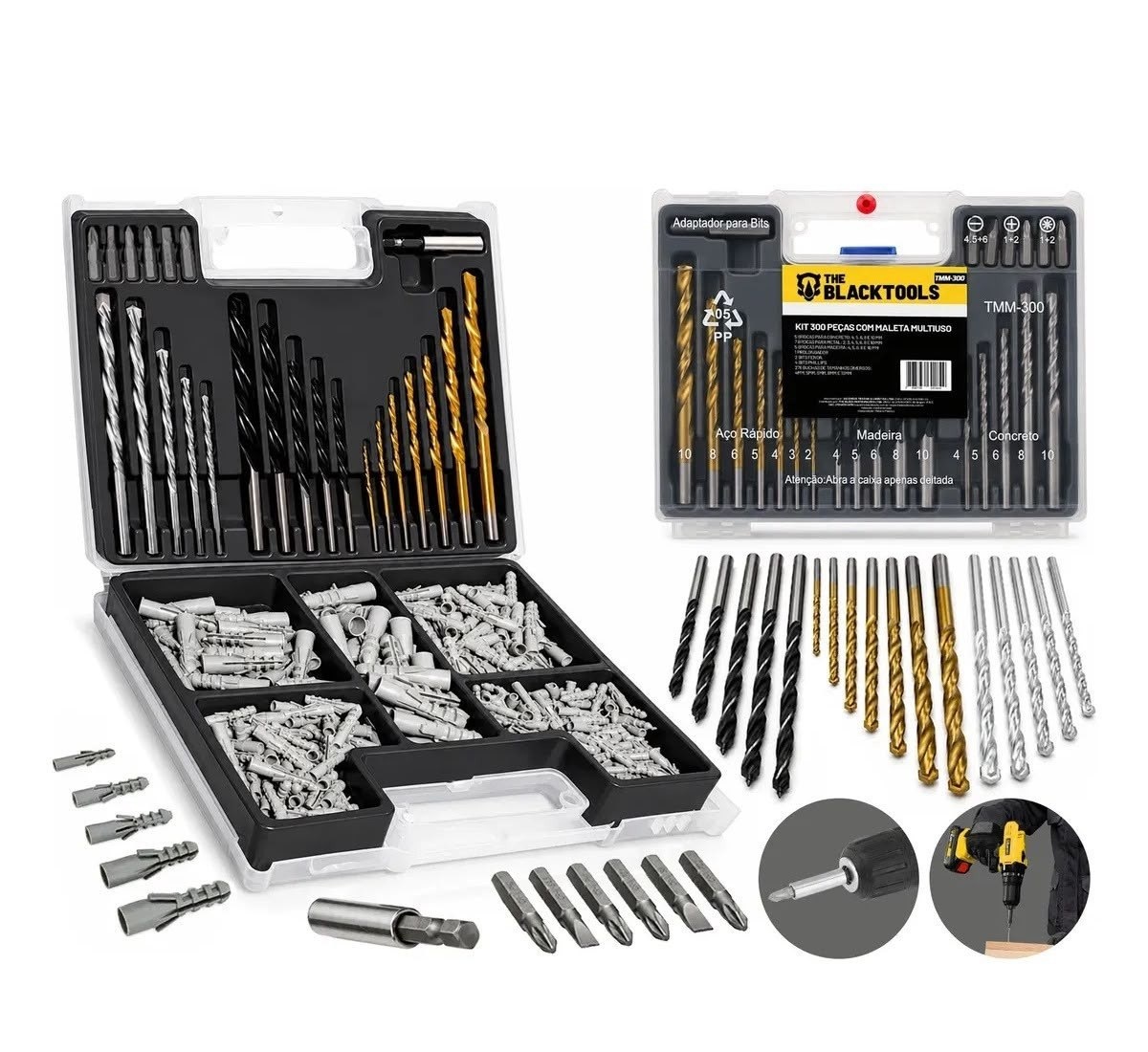 Kit Jogo De Ferramentas Multiuso 300 Peças Com Maleta Brocas Bits e Buchas