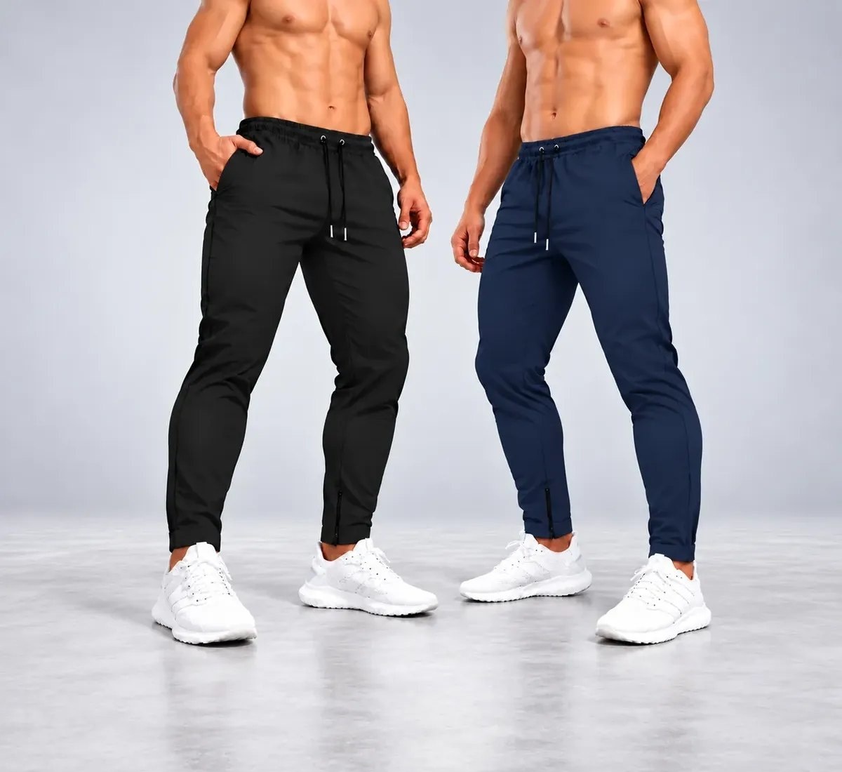 Kit 2 Calças Jogger Tactel Com Elastano Bolsos E Zipper