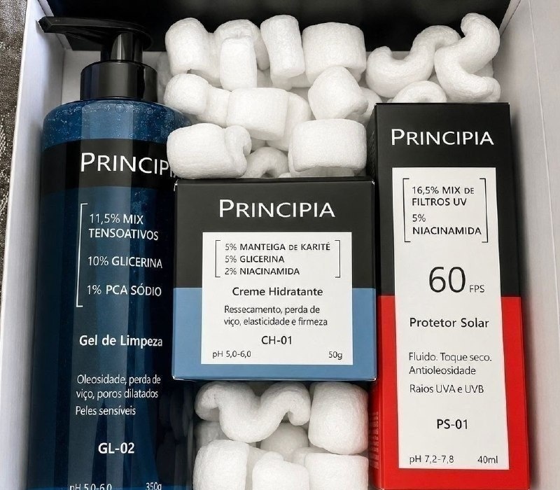 Kit Principia Skincare Gel de Limpeza GL-02  Protetor Solar FPS 60  Creme Hidratante CH-01