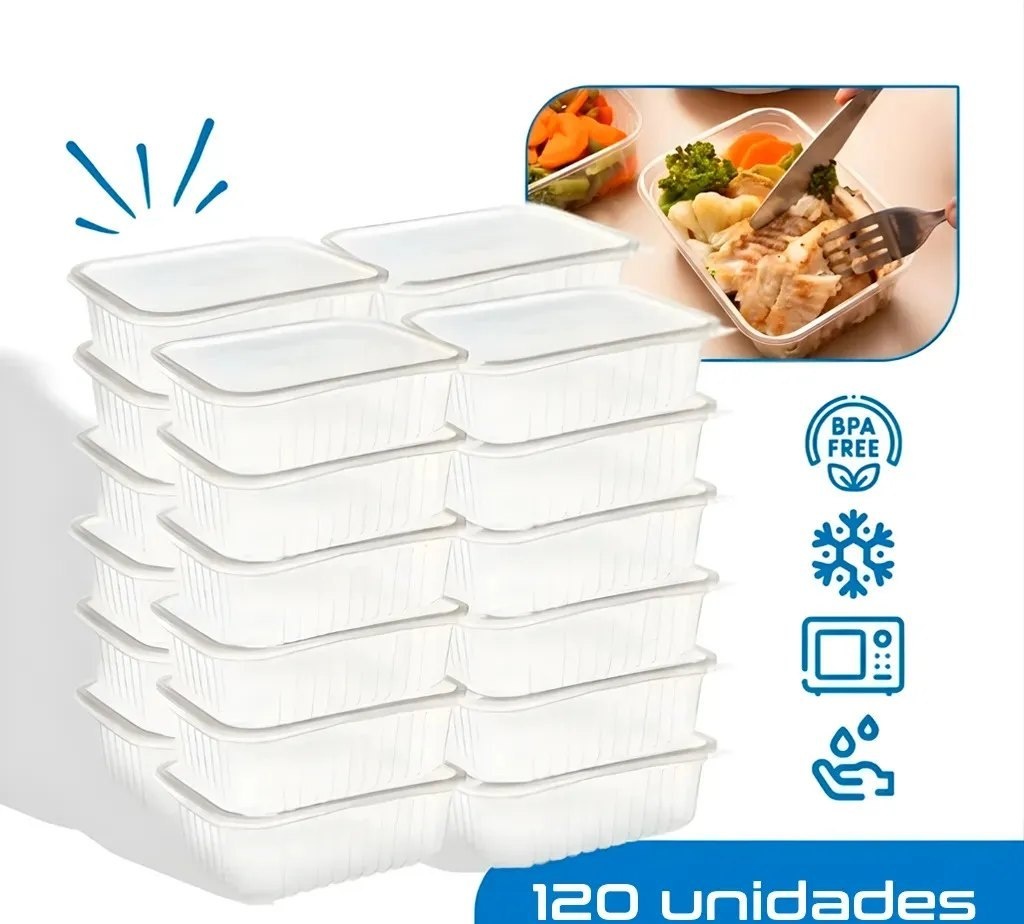 120 Marmitas 250ml Comida Fitness Pote Descartável Retangular Plástico