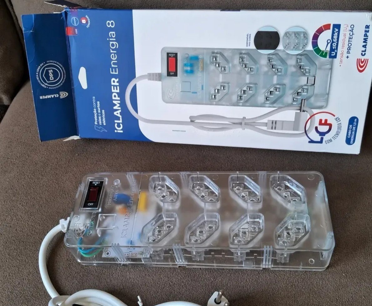 Filtro de Linha Clamper Energia 8 Tomadas Bivolt Transparente