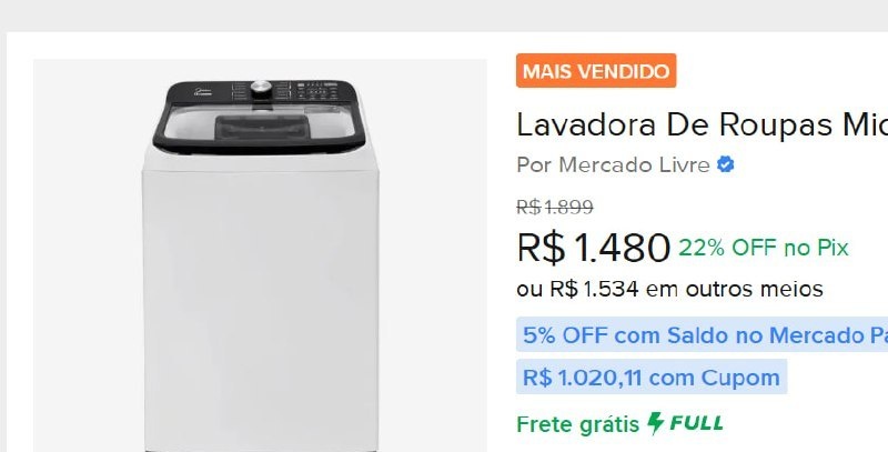 Lavadora de Roupas Midea Wave Agitator 13kg Branca 127V