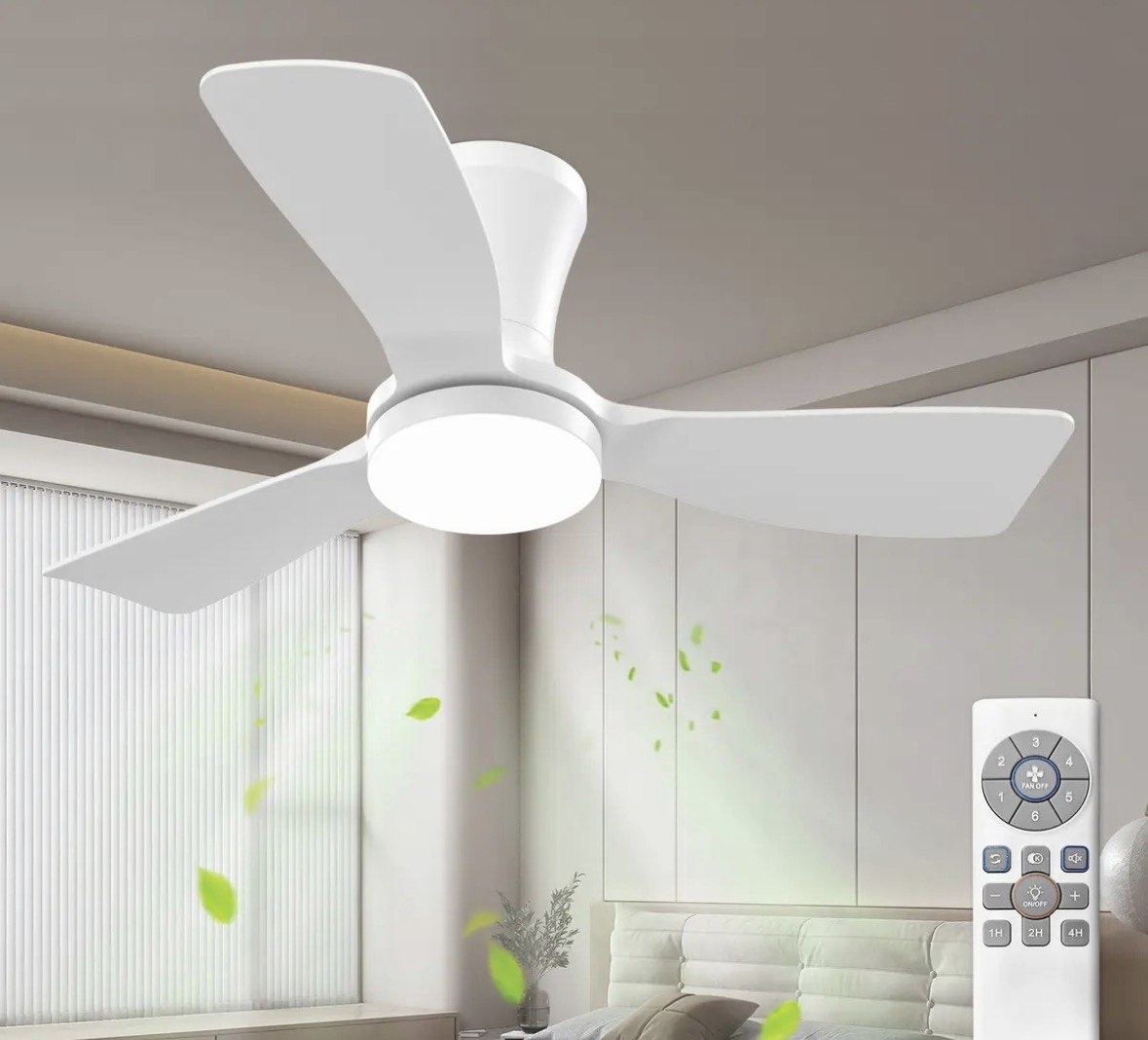 Ventilador de Teto Moderno 36 com Luz LED e Controle Remoto, Reversível, 3cct, Dimerizável, Silencioso, Para Quarto, Uso Internoexterno