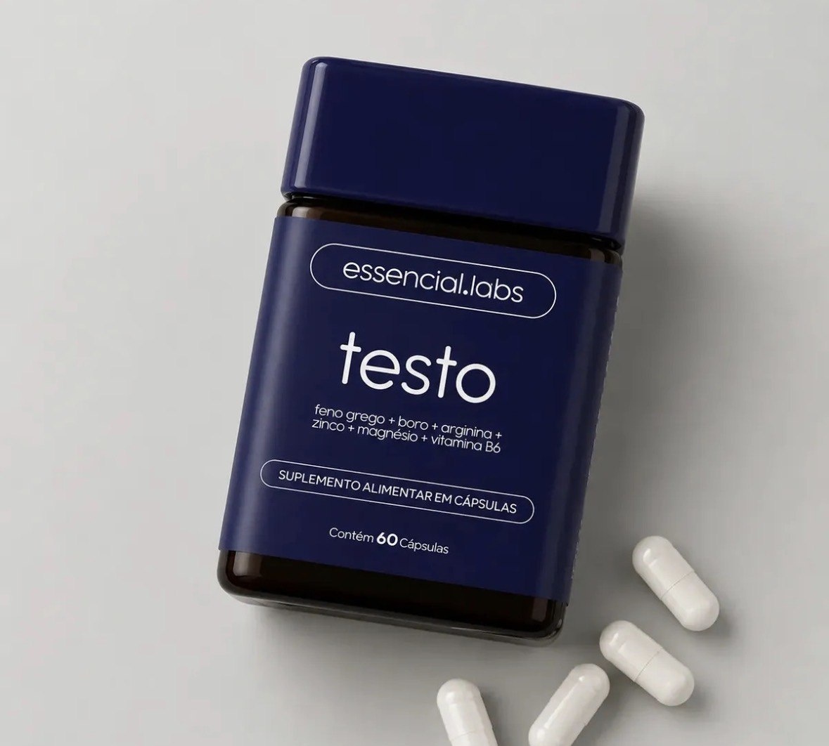 TESTO ESSENCIAL - Fórmula Exclusiva com Feno Grego  Boro  Arginina  ZMA  Vitamina B6 - 60 cápsulas