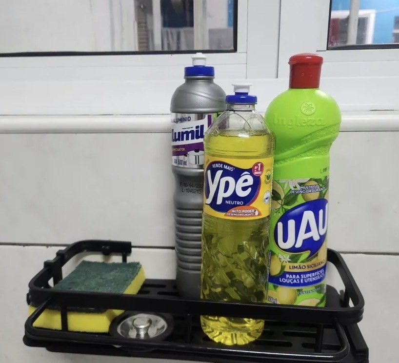 Pia Porta Detergente Esponja Suporte Cozinha Não Fura Parede