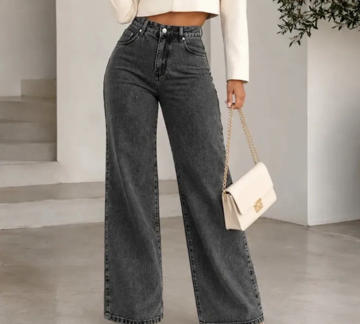 Calça Jeans Pantalona Wide Leg Feminina Cintura Alta Larga