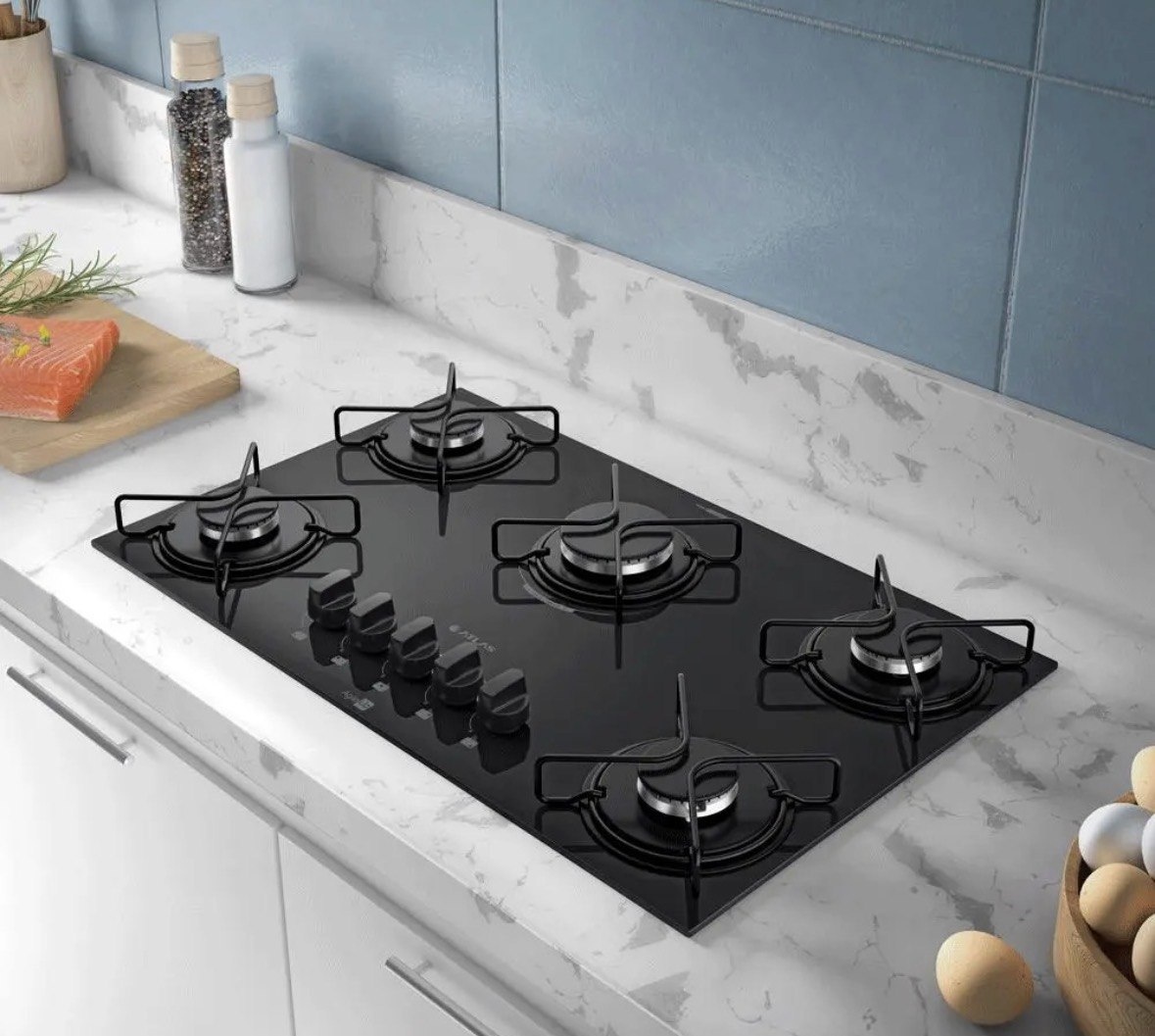 Cooktop 5 Bocas Atlas Agile Up com Mesa De Vidro A Gás Preto Bivolt