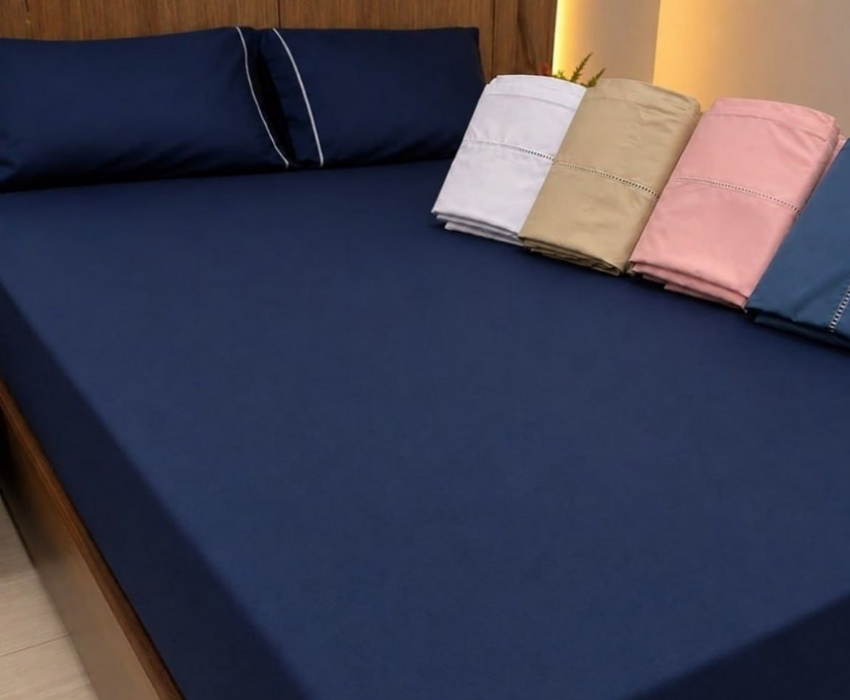 Jogo de Lençol 400 Fios Ponto Palito Cama Queen 3 Peças