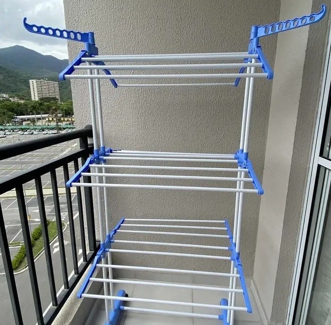 Varal De Chão Grande De Roupas 3 Andares Dobrável Cor Azul Kontuz 170 cm