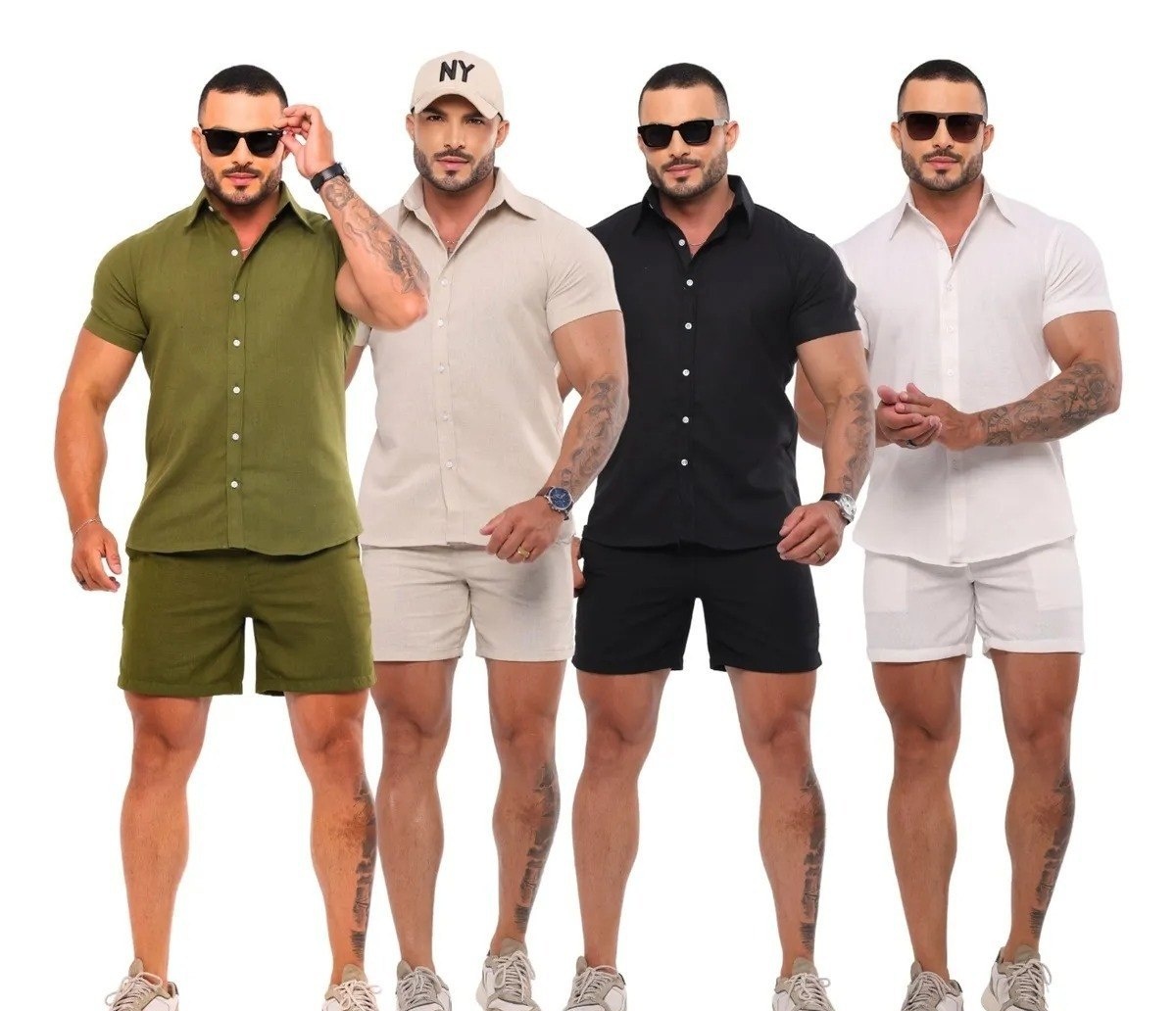Conjunto Masculino Linho Camisa Shorts Mauricinho Com Bolso variações de cores disponíveis