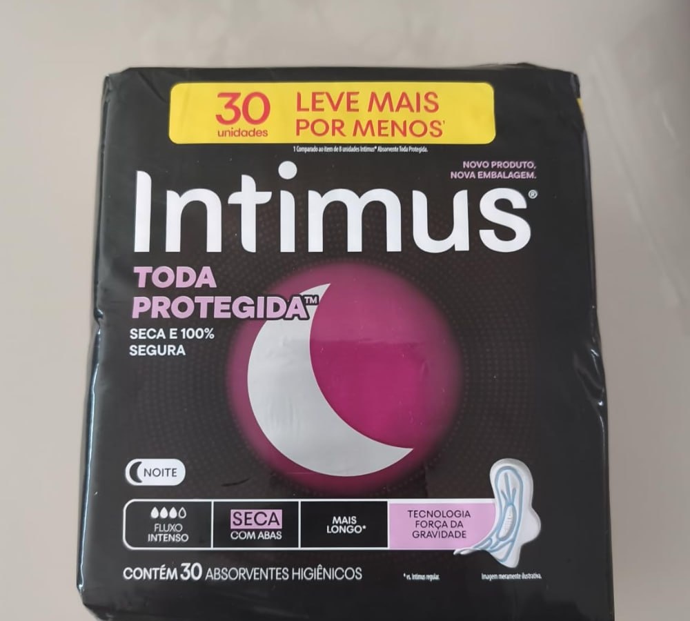 30 un. Absorvente Intimus Tripla Proteção Noite Seca Suave Com abas