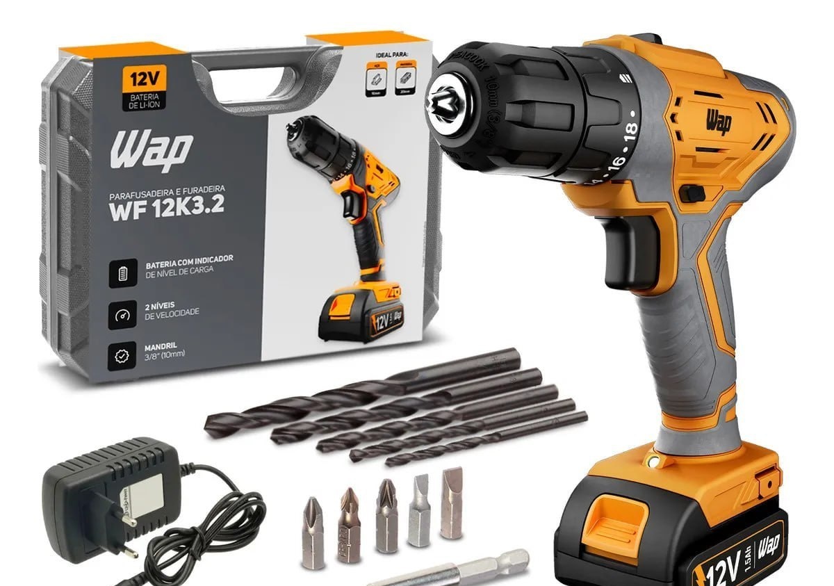 Parafusadeira e furadeira Wap 12V  Maleta com acessórios