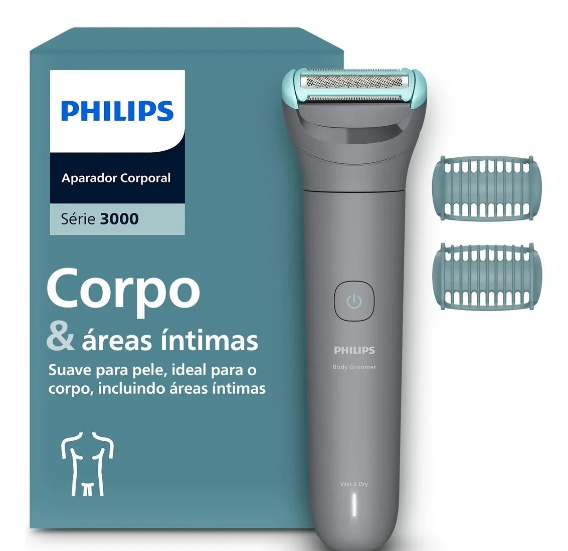 Philips Aparador de pelos Body Groomer Série 3000 para Corpo e Região Íntima Pele lisa com mais conforto  Apara e raspa com conforto Uso seco e molhado  80 min sem fio