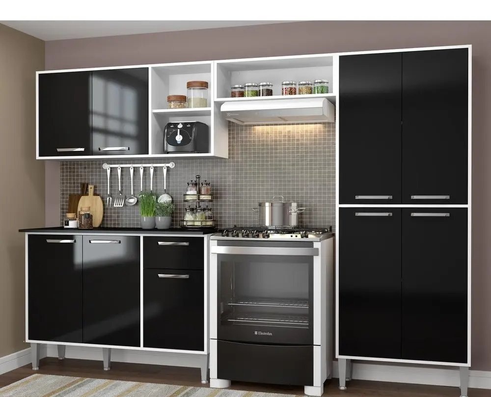 Cozinha Compacta Armário E Balcão Xangai Multimóveis Vm2840 Cor Brancopreto
