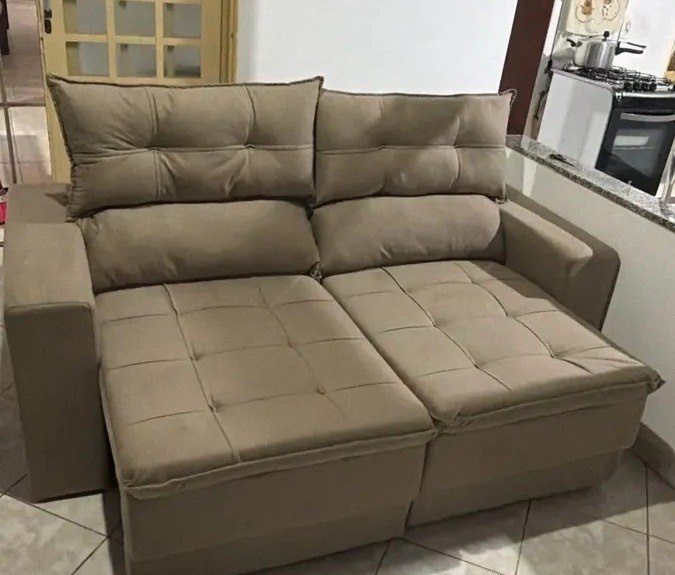 Sofá Retrátil e Reclinável 3 Lugares 1,90m com Molas Emily Suede Cinza Adonai Estofados