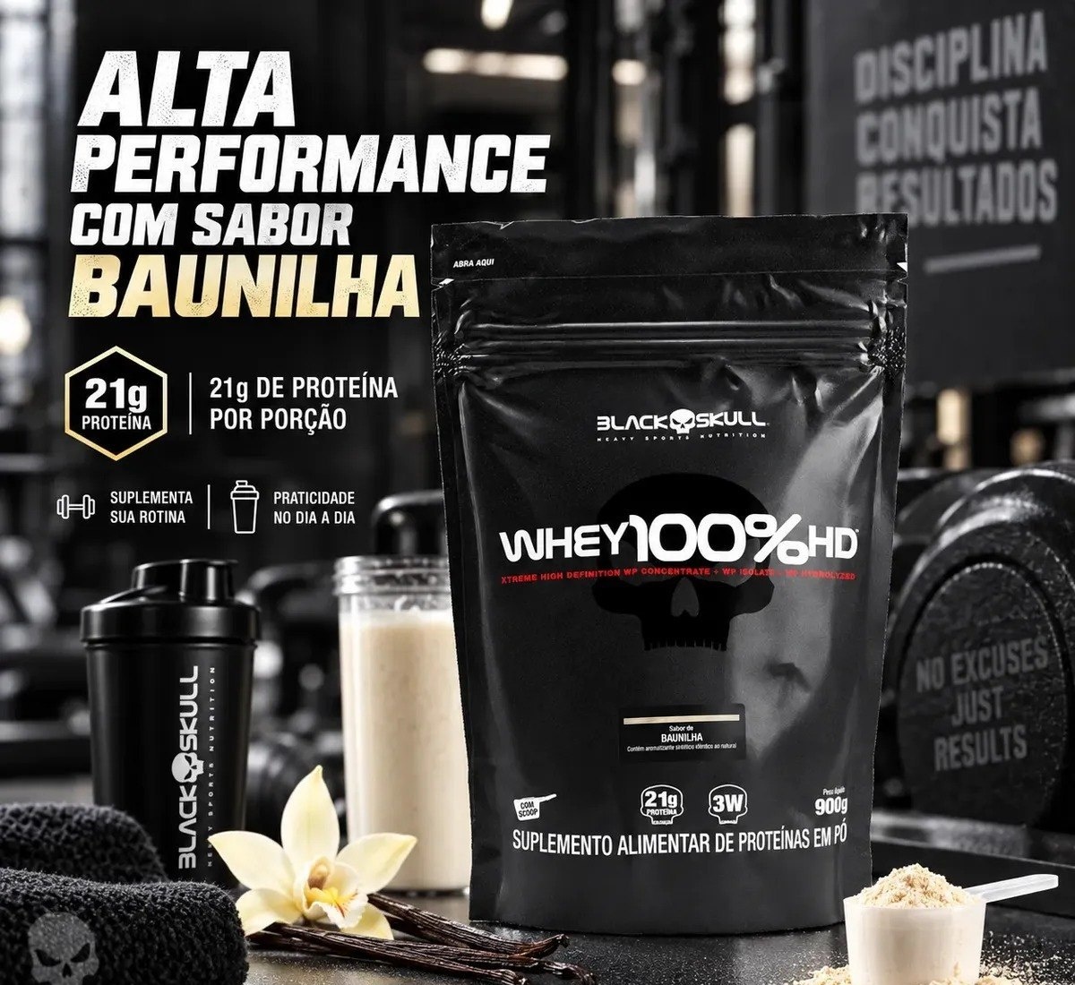 Proteína Black Skull Whey 100 HD em pó sabor Baunilha x 900g