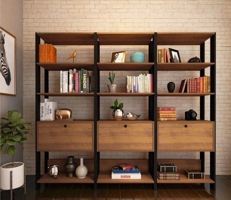 Conjunto 3 Estantes Para Livros Industrial 1 Porta Mdp Db
