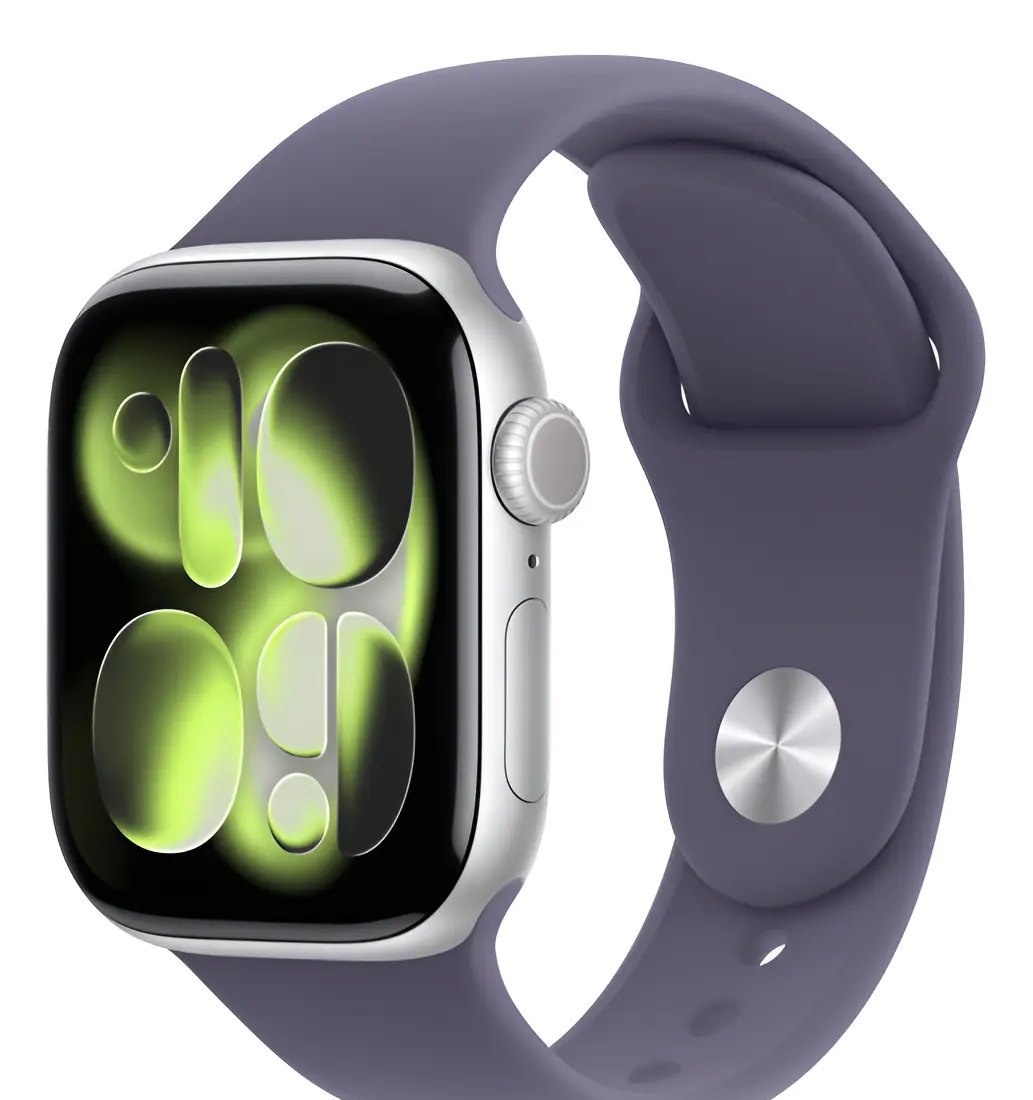 Apple Watch Series 11 GPS - Caixa prateada de alumínio  42 mm - Pulseira esportiva roxo-névoa  MG - Distribuidor Autorizado