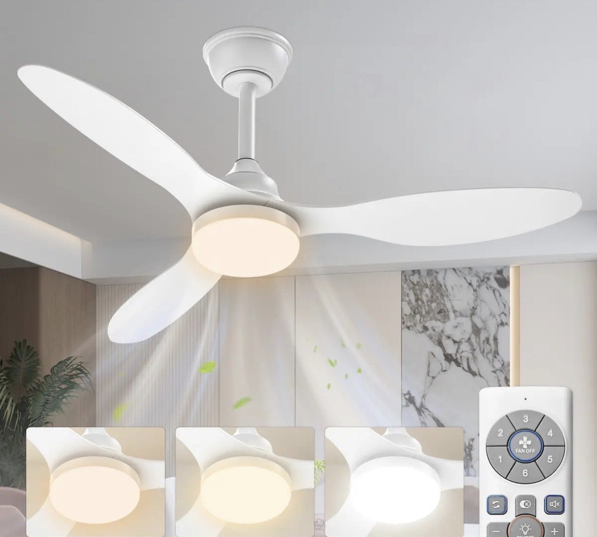Ventilador de Teto Qfun 42 Com Luz LED, Controle Remoto e Motor DC Silencioso
