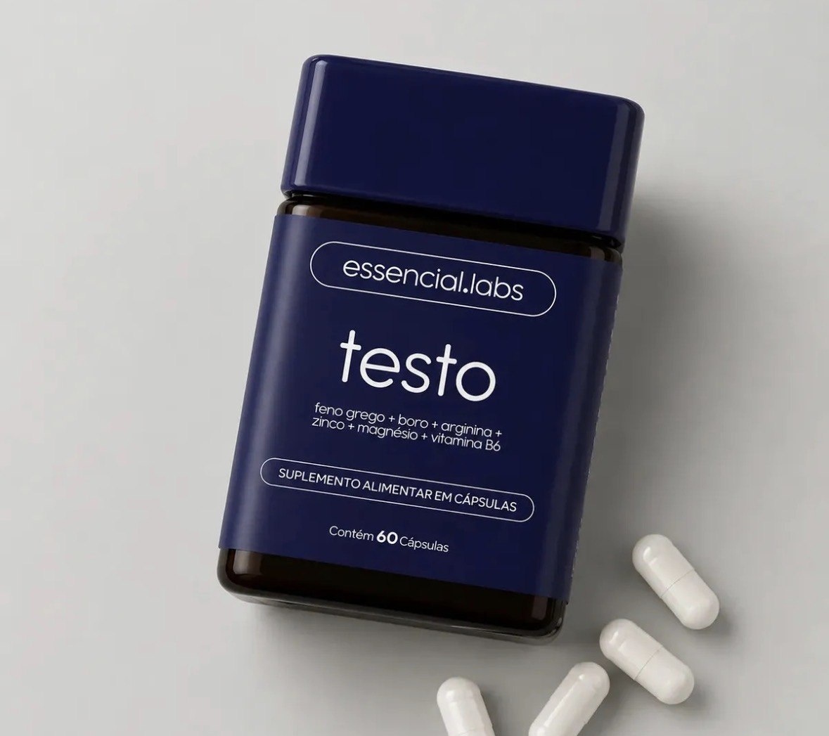 TESTO ESSENCIAL - Fórmula Exclusiva com Feno Grego  Boro  Arginina  ZMA  Vitamina B6 - 60 cápsulas