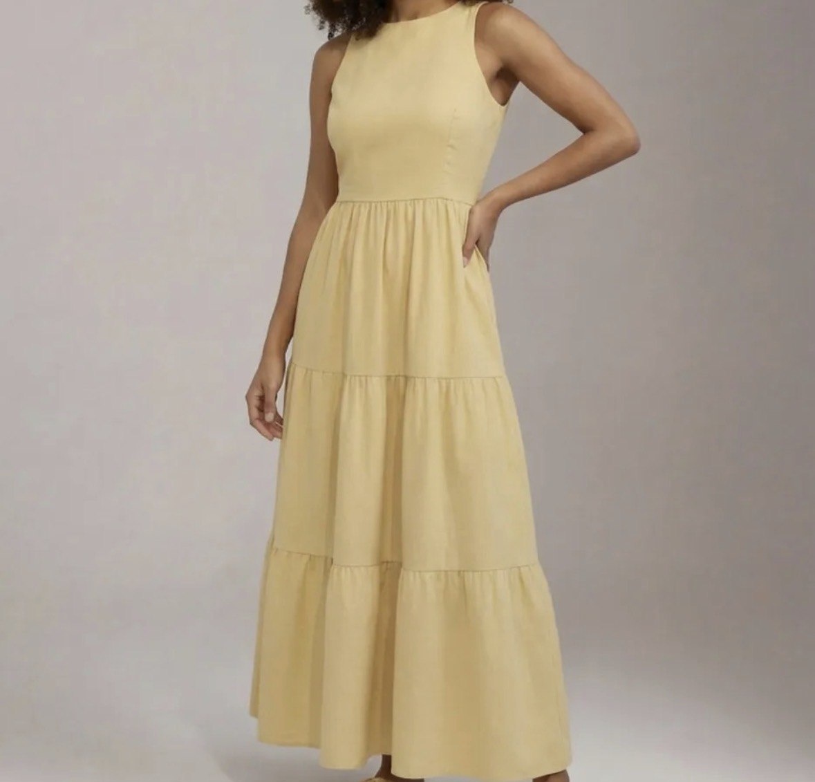 Vestido Midi Três Marias Viscose Linho Com Bolsos Laterais