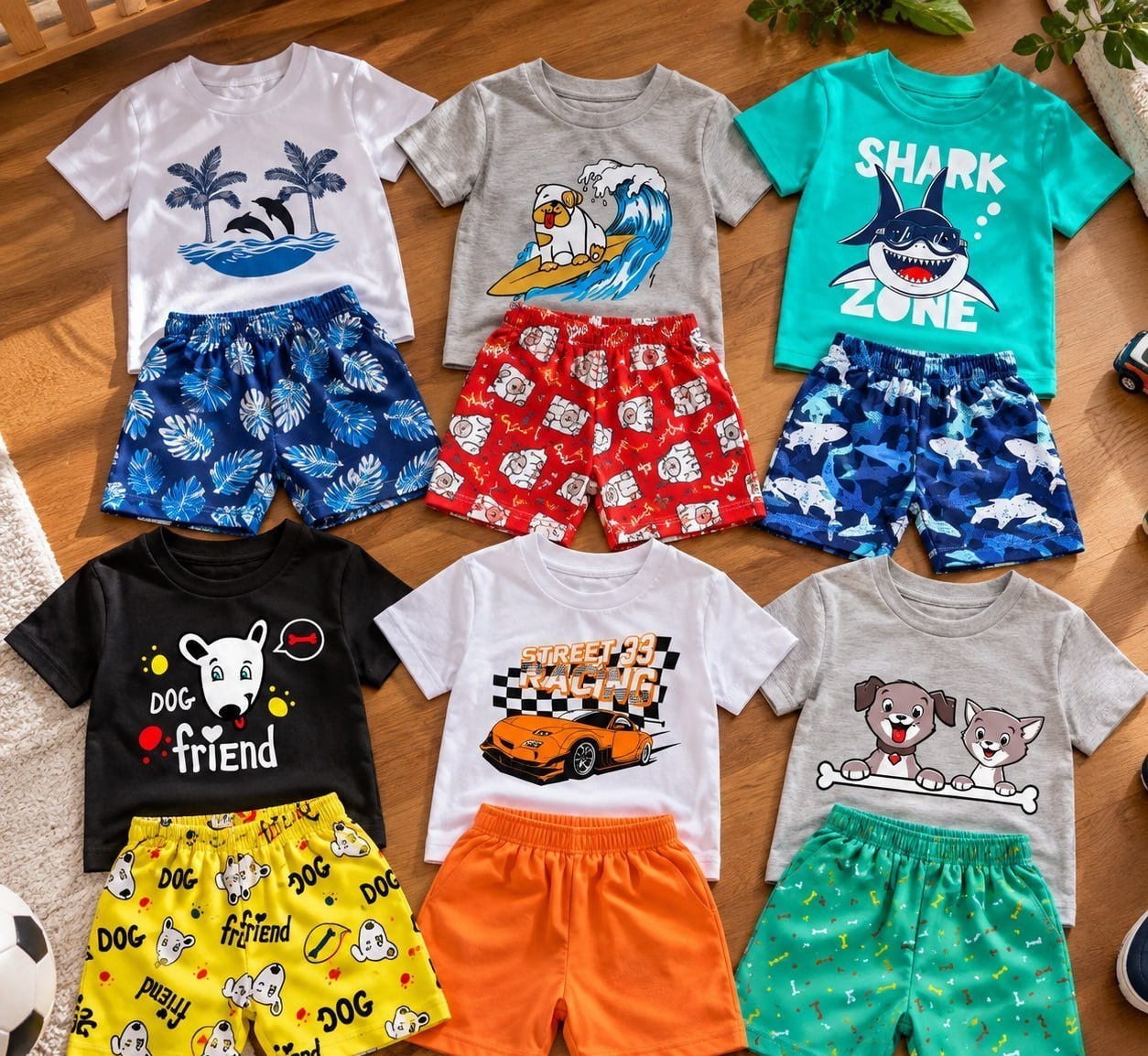 Kit com 6 Peças de Roupas Infantil Menino Masculino Verão