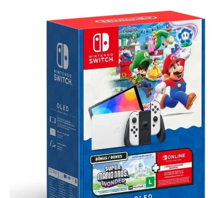 Nintendo Switch OLED Bundle Mario Bros. Wonder  NSO 3 Meses