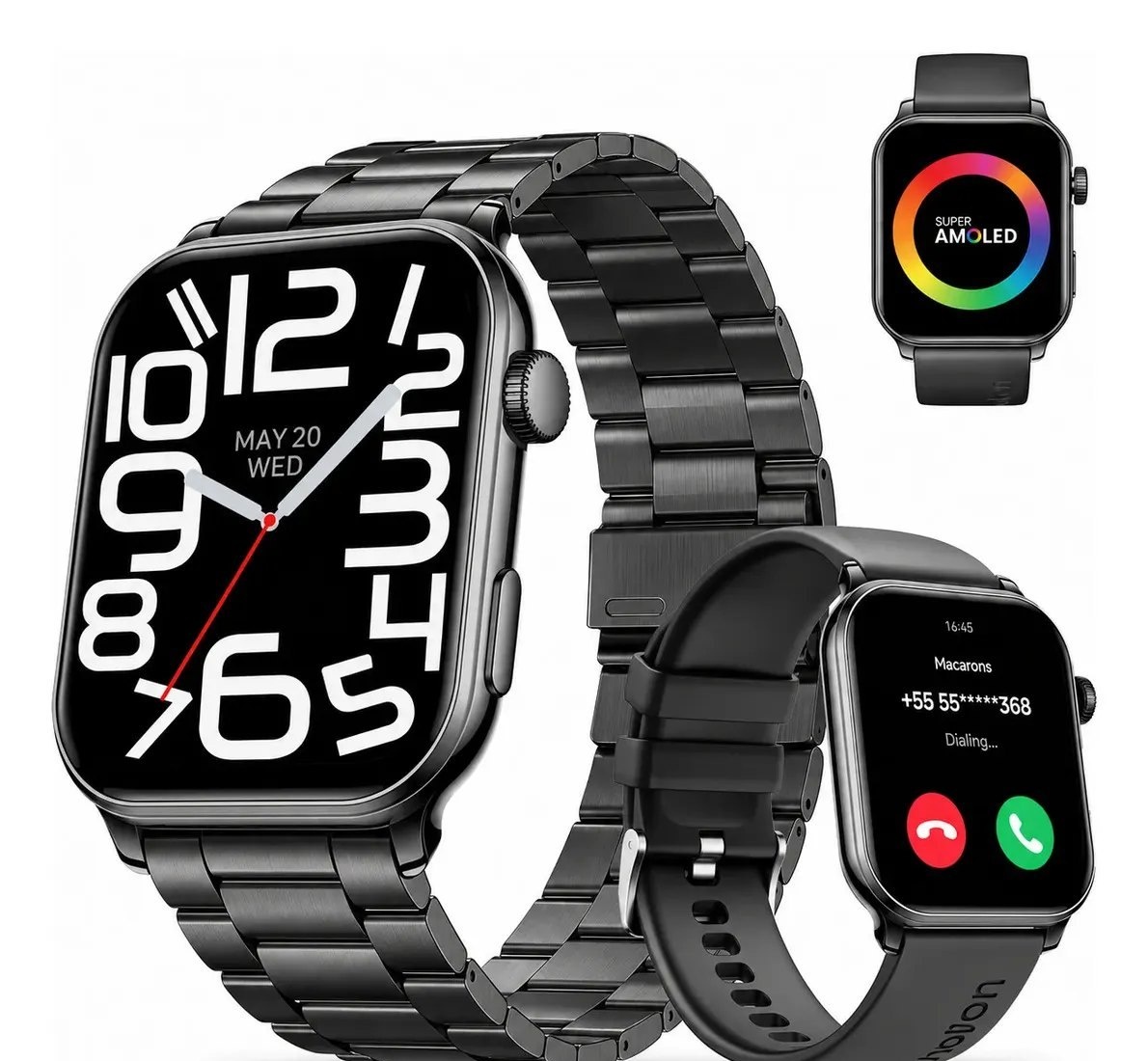 Relógio Inteligente Smartwatch Chamadas Bluetooth Aolon GTS3 Preto Masculino Feminino