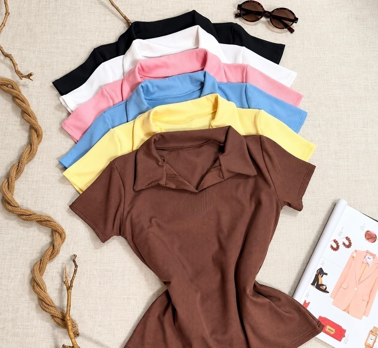 Kit com 4 Camisas Gola Polo Feminina Canelada