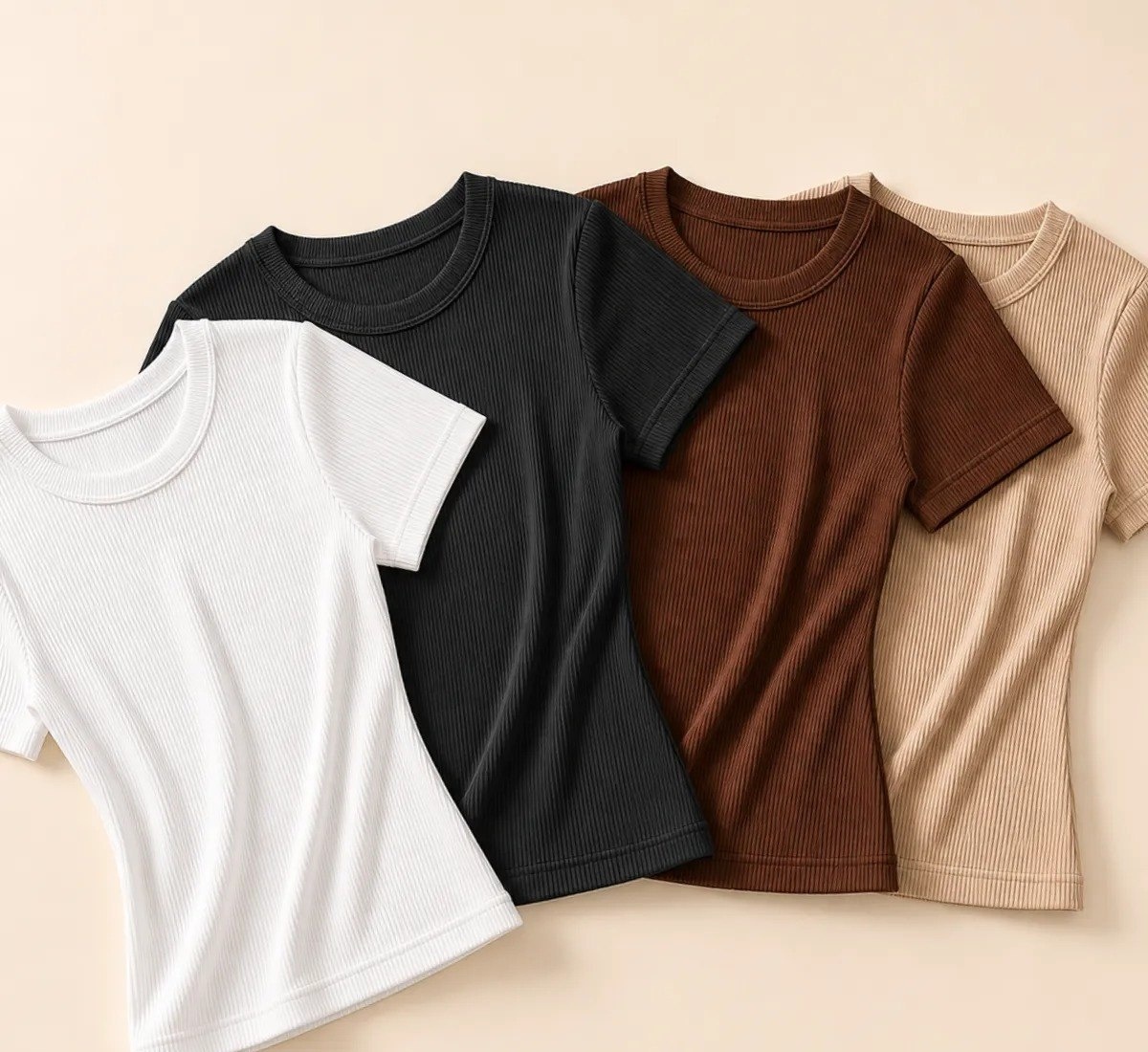 Kit 4 Blusas Femininas Baby Tee Casual Ribana Canelada Slimfit