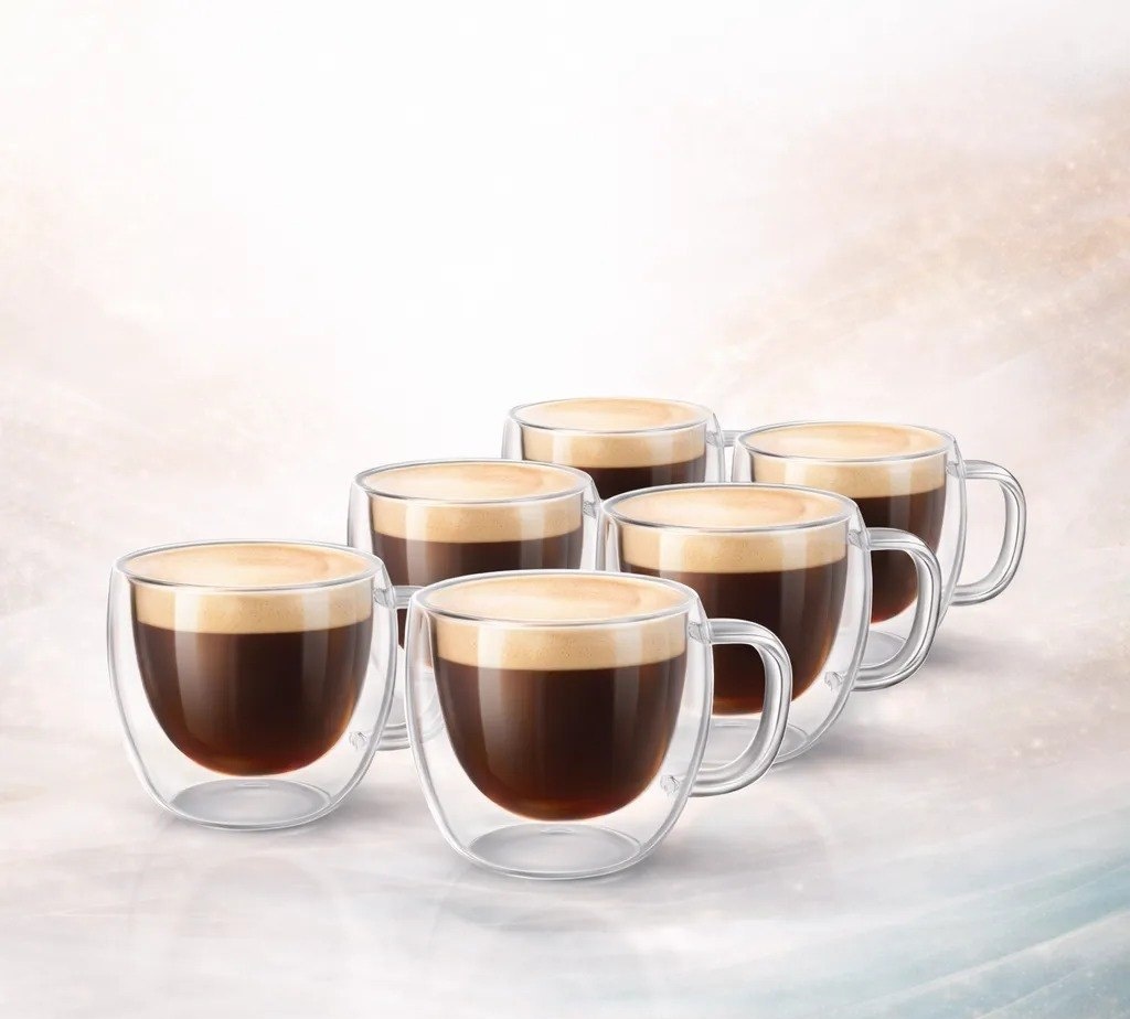 Kit 6 Xícaras Vidro Duplo Térmico Café 80ml Premium Luxo